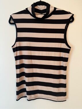 Sanctuary Black Cream Ribbed Mock Neck Sleeveless Top Size